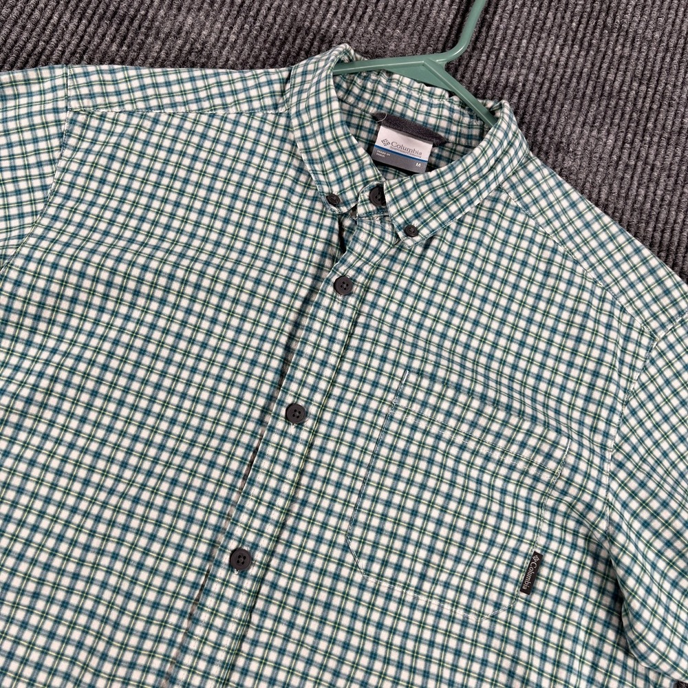 Columbia Shirt Mens Medium Green Plaid Short Sleeve Button Down Casual Outdoor‎